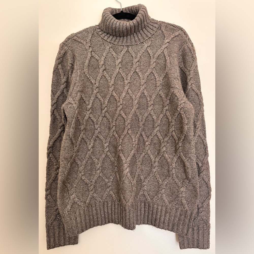 Taupe Cable Knit Turtleneck Sweater